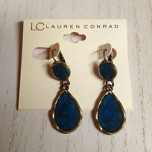 LC Lauren Conrad Jewelry - 😻 3 For $15 Blue Marblesque Gold Dangle Earrings
